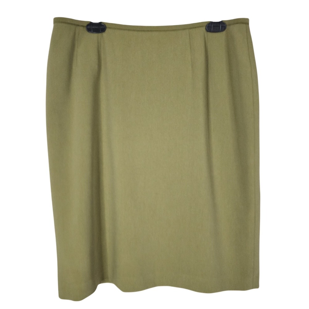 KASPER Size 14 Petite Olive Green Straight Pleated Pencil Skirt Office Church